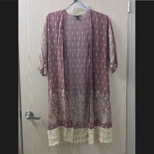 Lace hem robe kimono cover up